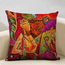 African Woman Painting Pillow Cover - Orange / Multicolor - Afrilege