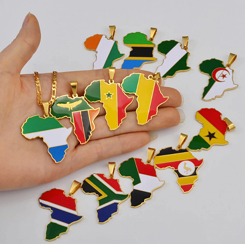 Ghana Flag Africa map necklace - Afrilege