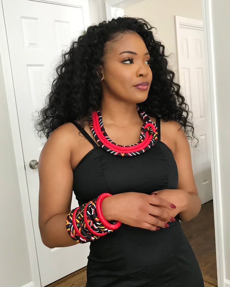 Toghu African Print skirt Jewelry Set ( Necklace - Bracelets-Earrings) - Afrilege