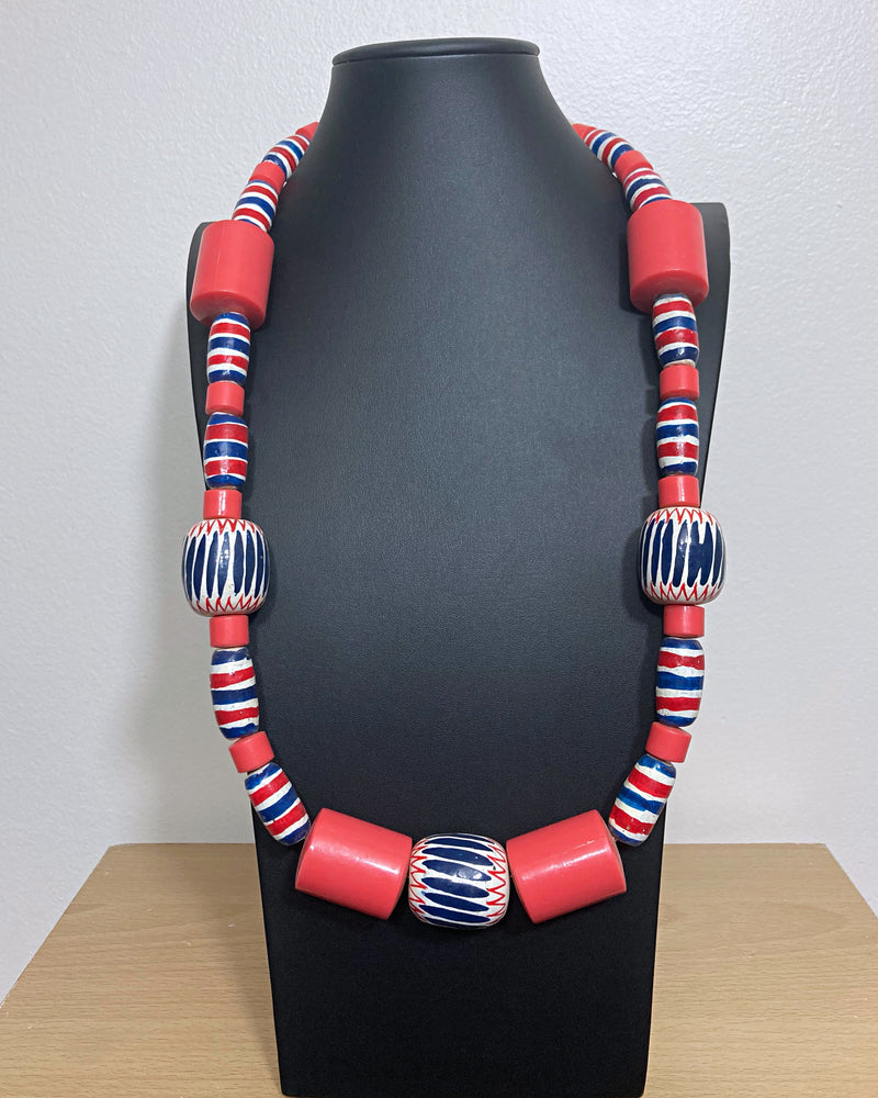 Coral/ Beige Bamileke Traditional necklace from Grassfields land of Cameroon - Afrilege