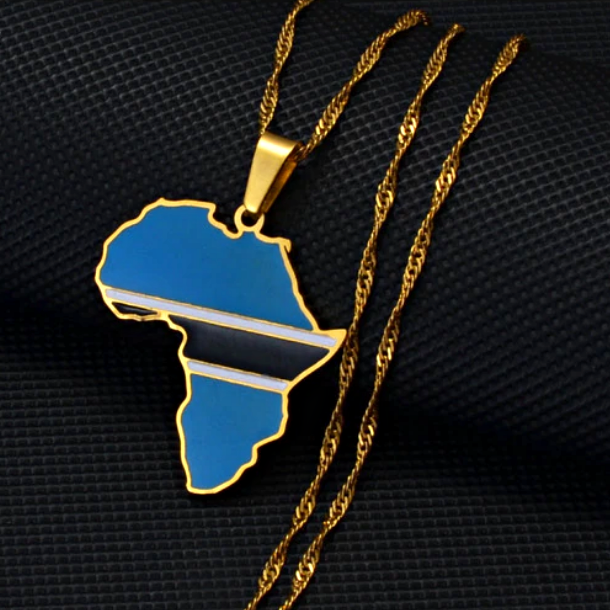 Botswana Flag Africa map necklace - Afrilege