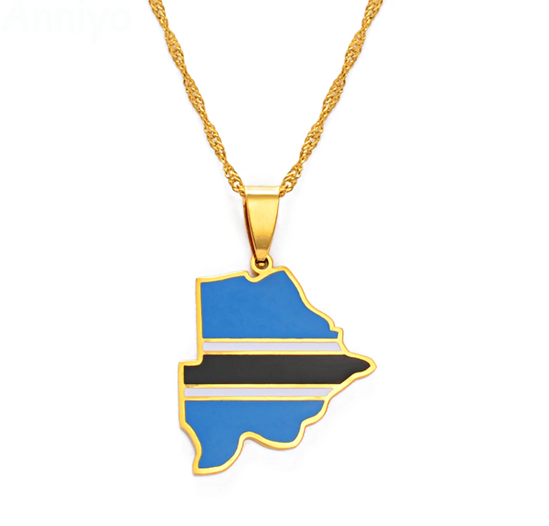 Botswana Flag Map Pendant Necklace - Afrilege