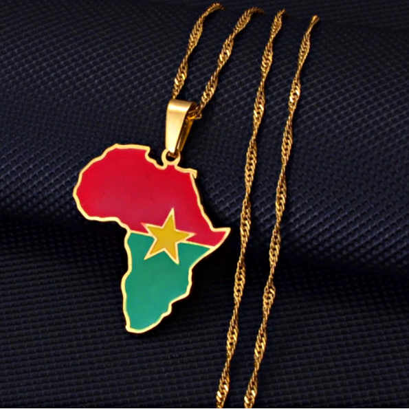 Burkina Faso Flag Africa map necklace - Afrilege