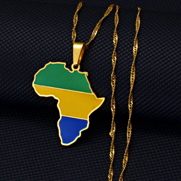Gabon Flag Africa map necklace - Afrilege