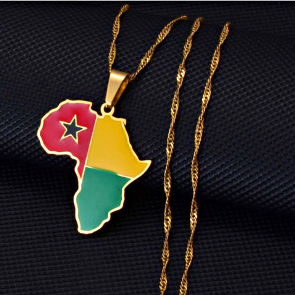 Guinea-Bissau Flag Africa map necklace - Afrilege