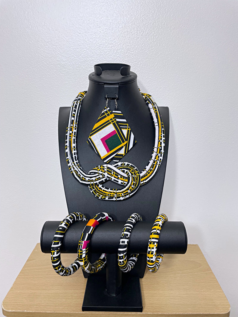 Kente African Print skirt Jewelry Set ( Necklace - Bracelets - earrings) - Afrilege