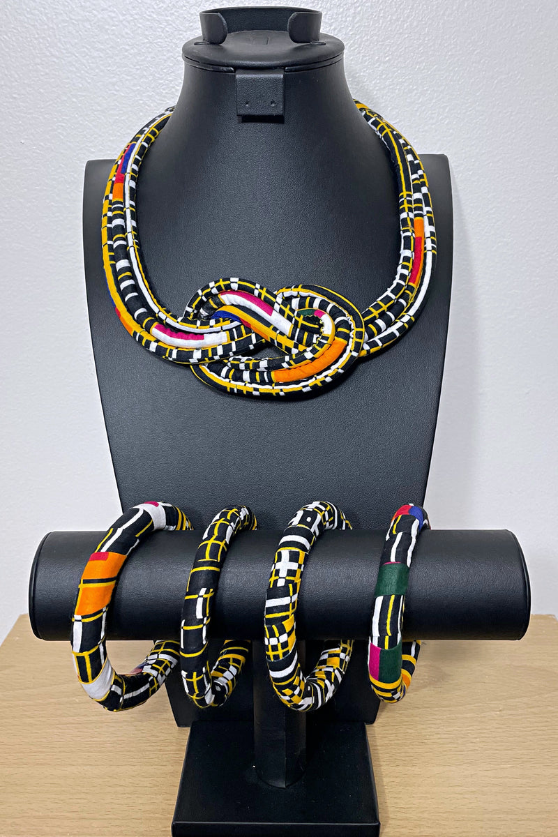 Kente African Print Knot Jewelry Set ( Necklace - Bracelets) - Afrilege