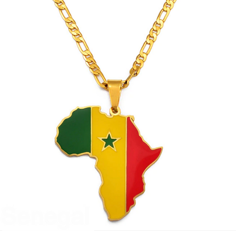 Senegal Flag Africa map necklace - Afrilege