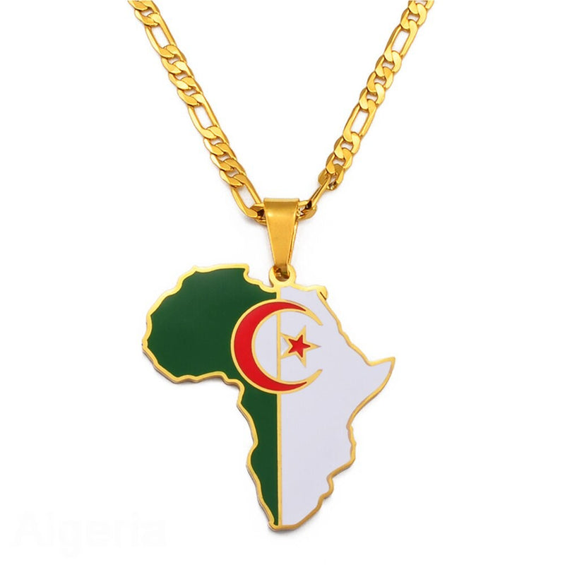 Algeria Flag Africa map necklace - Afrilege