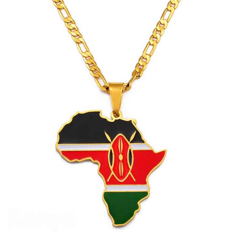Kenya Flag Africa map necklace - Afrilege