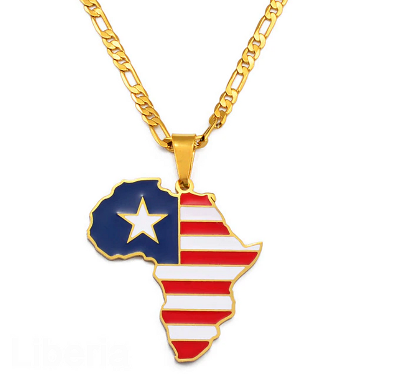 Liberia Flag Africa map necklace - Afrilege