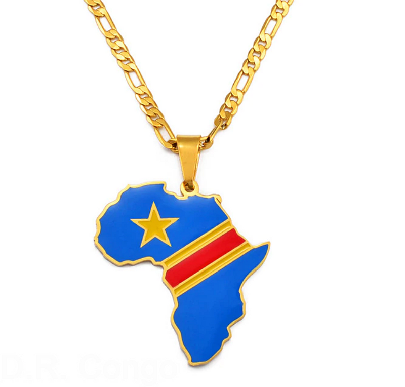 Democratic Republic of Congo Flag Africa map necklace - Afrilege