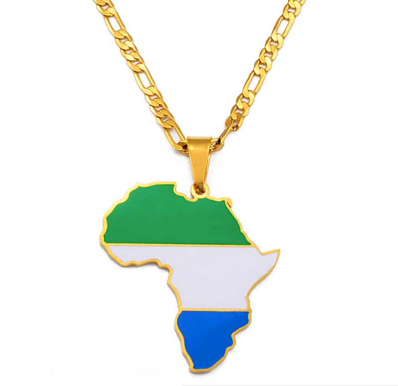 Sierra Leone Flag Africa map necklace - Afrilege