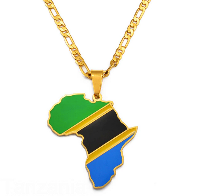 Tanzania Flag Africa map necklace - Afrilege