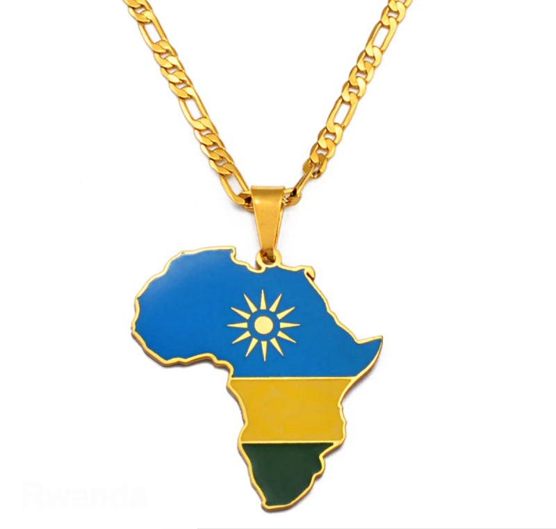 Rwanda Flag Africa map necklace - Afrilege