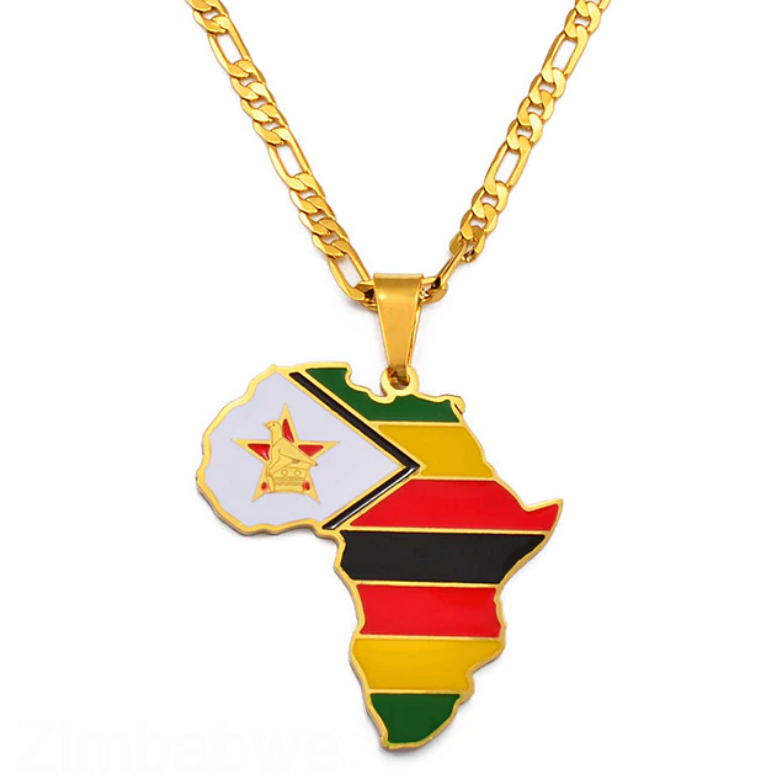 Zimbabwe Flag Africa map necklace - Afrilege