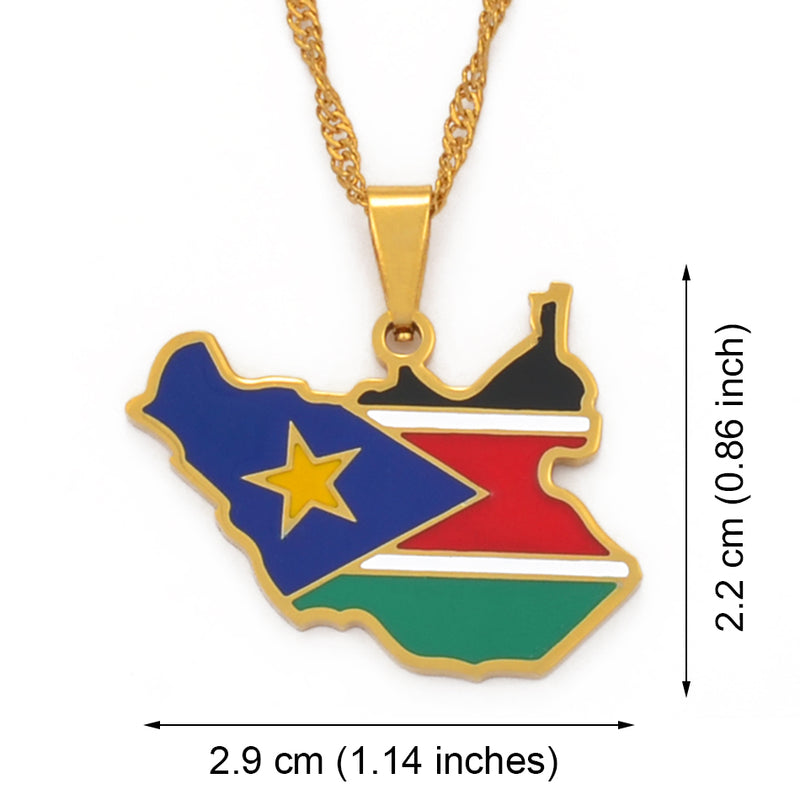 South Sudan Map Flag Pendant Necklace - Afrilege