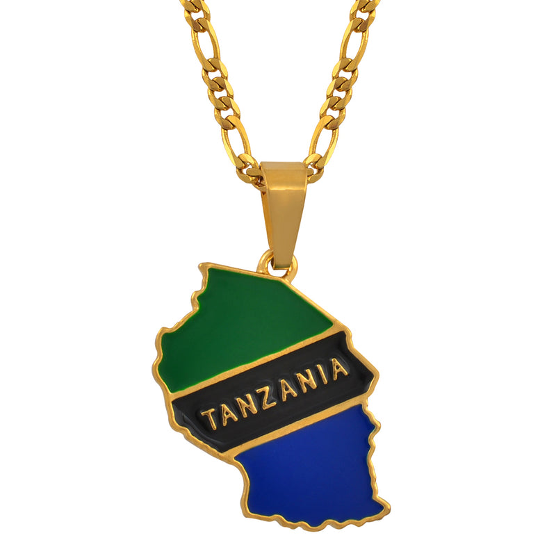 Tanzania Map Flag Pendant Necklace - Afrilege
