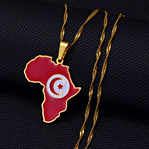 Tunisia Flag Africa map necklace - Afrilege