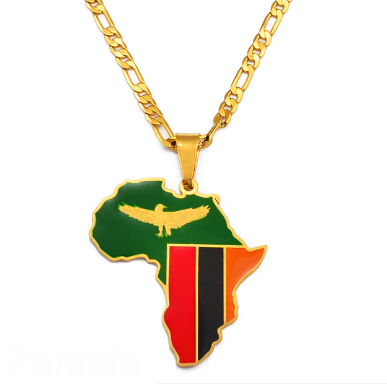 Zambia Flag Africa map necklace - Afrilege