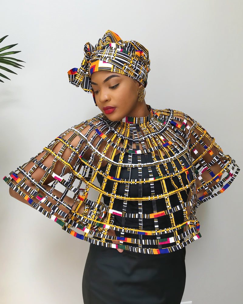 Zarah African print web cape Shoulder Choker Necklace - Afrilege
