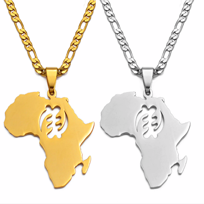 Africa map Gye Nyame Pendant necklace ( Gold & Silver available) - Afrilege