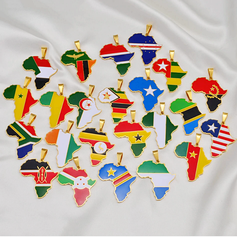 Ghana Flag Africa map necklace - Afrilege