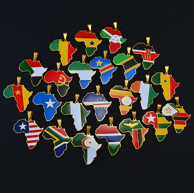 Gambia Flag Africa map necklace - Afrilege