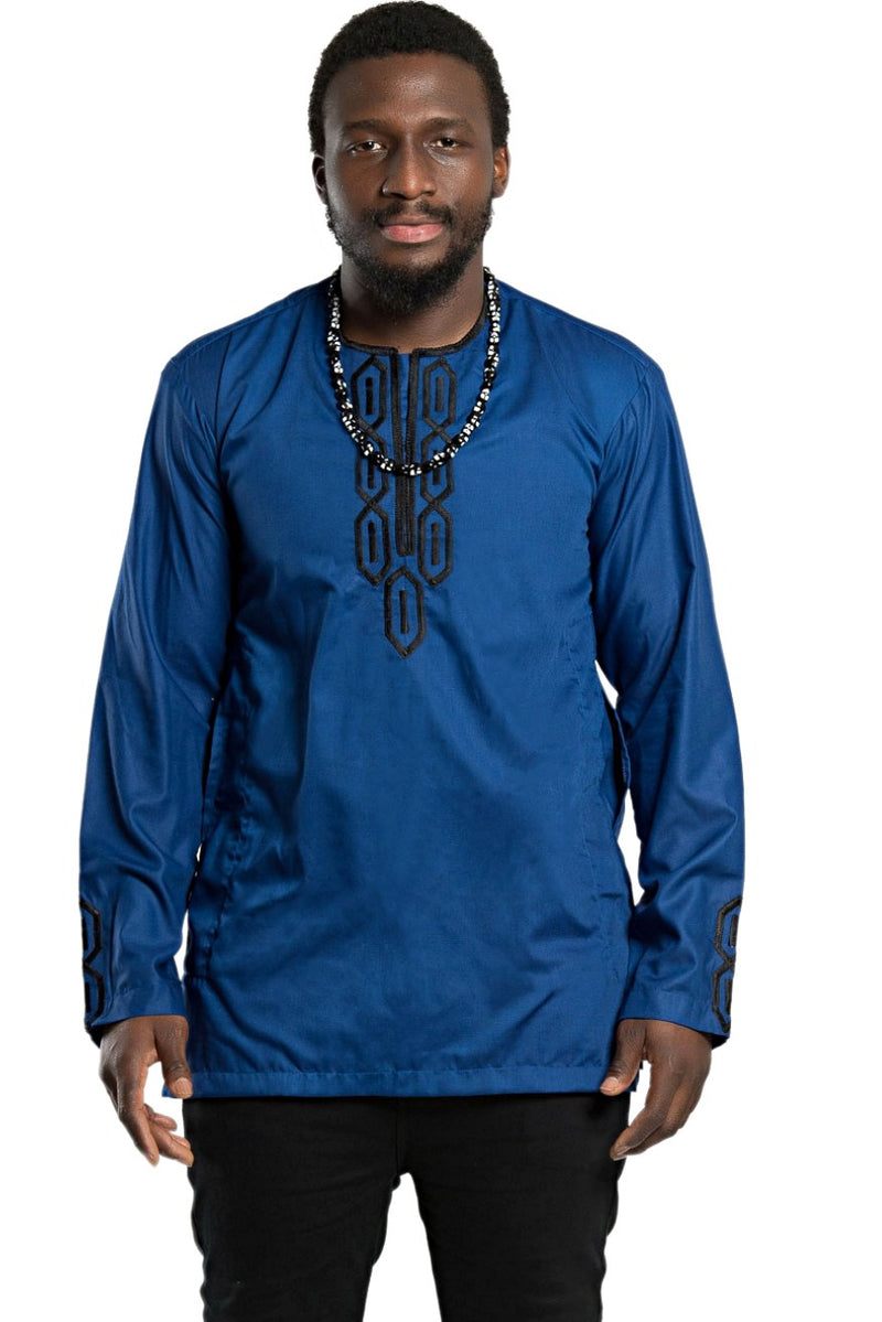 African Men wear 2-pieces ( shirt + pant) - Blue / Black - Afrilege