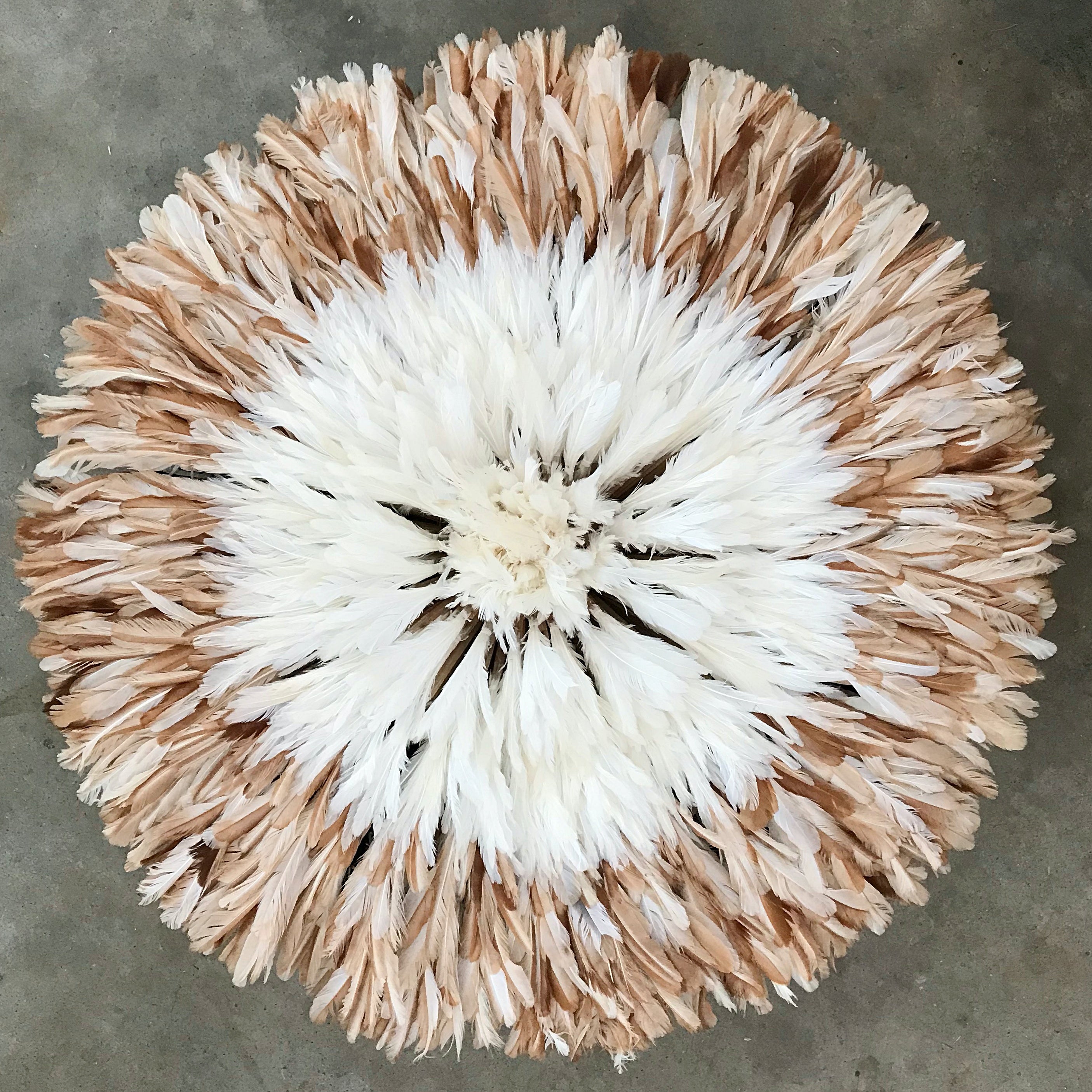 32" White Light Brown Authentic Bamileke Juju Hat