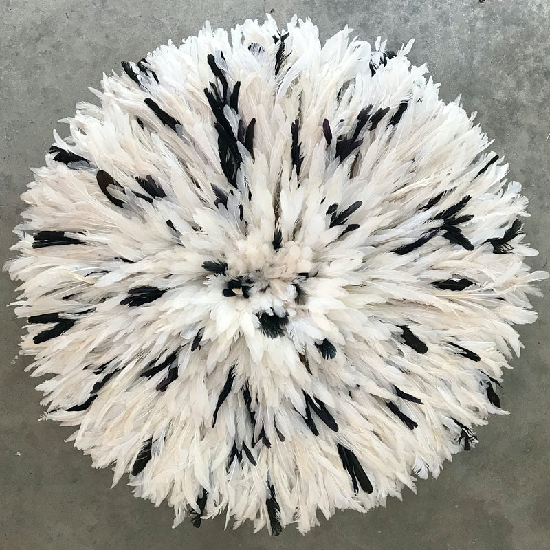 30" White & Dark natural feathers Authentic Bamileke Juju Hat - Afrilege