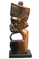 African Couple Head Ebony Wood Carved statue ( set of 2) - Afrilege