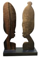 African Couple Head Ebony Wood Carved statue ( set of 2) - Afrilege