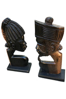 African Couple Head Ebony Wood Carved statue ( set of 2) - Afrilege