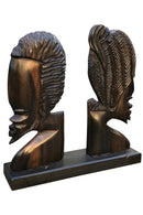 African Couple Head Ebony Wood Carved statue ( set of 2) - Afrilege