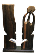 African Couple Head Ebony Wood Carved statue ( set of 2) - Afrilege