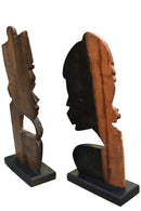 African Couple Head Ebony Wood Carved statue ( set of 2) - Afrilege
