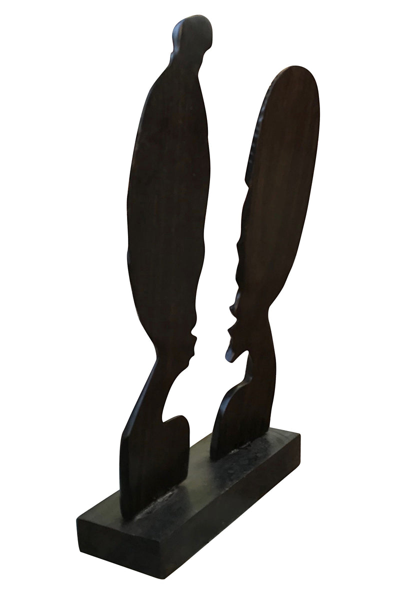 African Couple Head Ebony Wood Carved statue - Afrilege