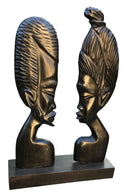 African Couple Head Ebony Wood Carved statue - Afrilege
