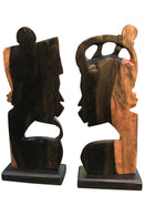 African Couple Head Ebony Wood Carved statue ( set of 2) - Afrilege