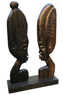 African Couple Head Ebony Wood Carved statue ( set of 2) - Afrilege