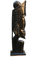 African Couple Head Ebony Wood Carved statue ( set of 2) - Afrilege