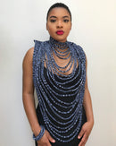 Navy Ndop Print Multi-Strand Statement 24 lines necklace - Afrilege