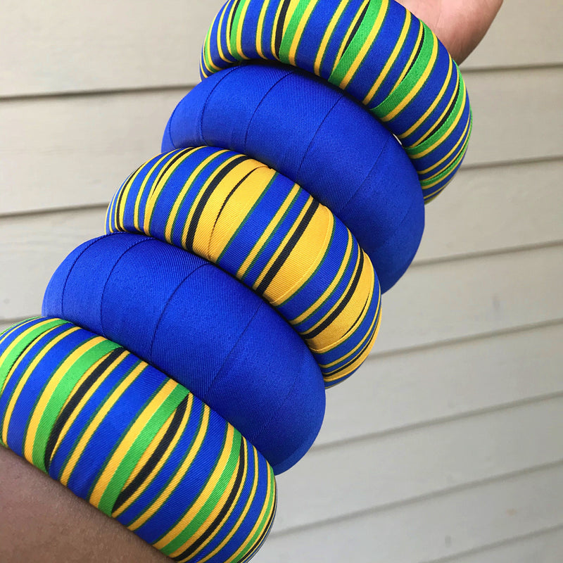 Blue Large Ankara Bangles Bracelets - Afrilege