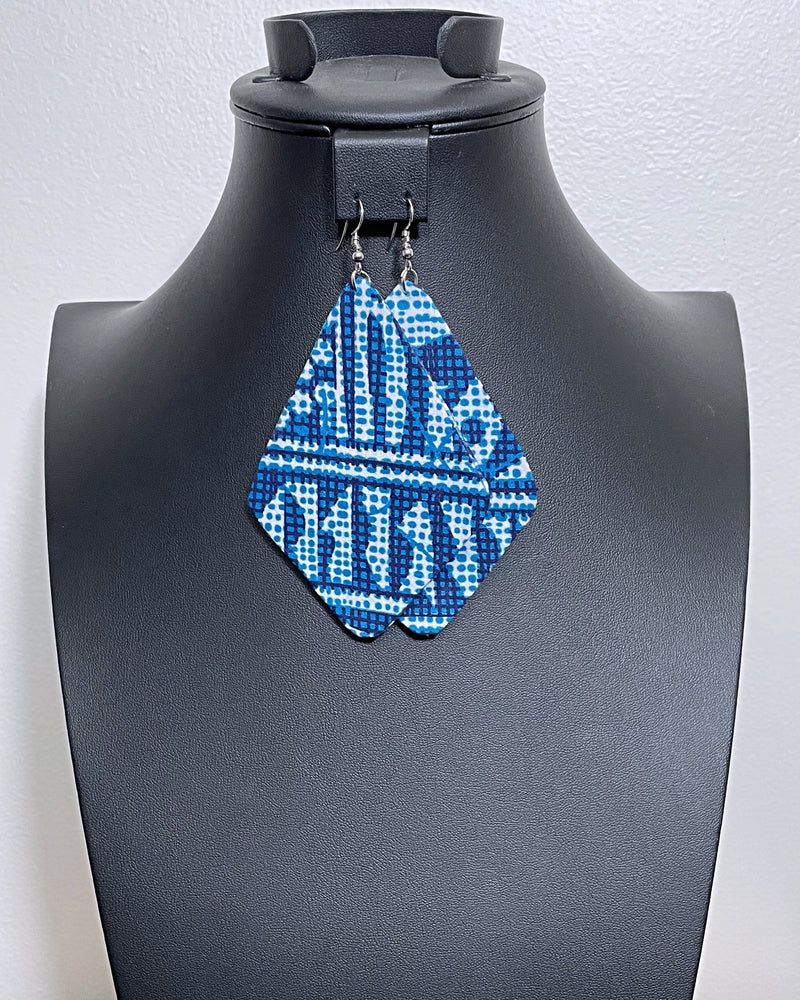 Navy Blue African print drop earrings - Afrilege