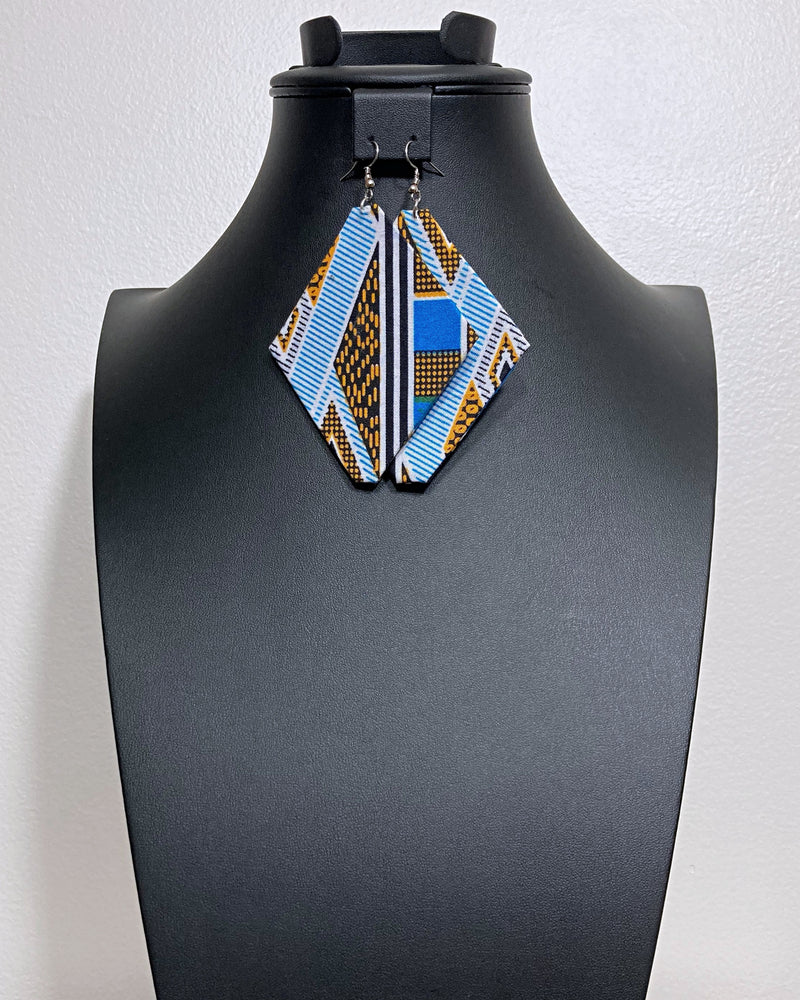 Blue Yellow African print drop earrings - Afrilege