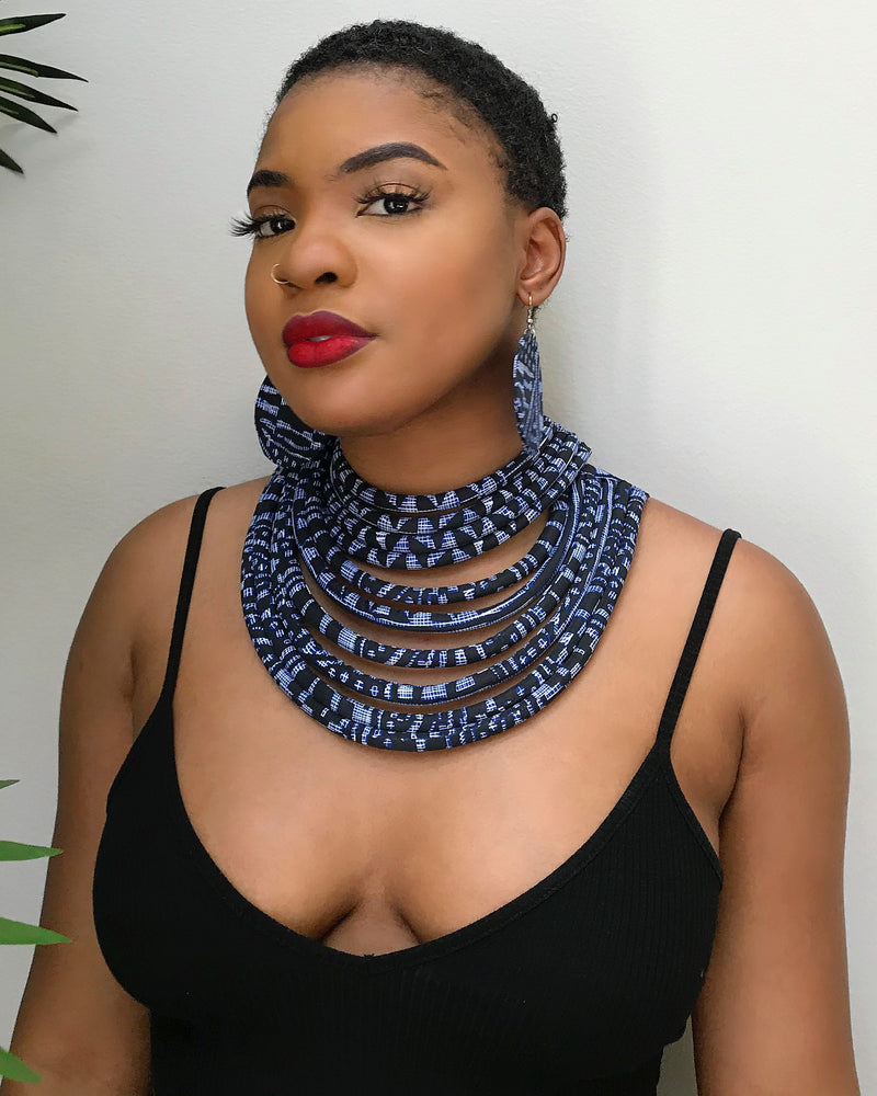 Navy Ndop Africa Print Choker necklace - Afrilege