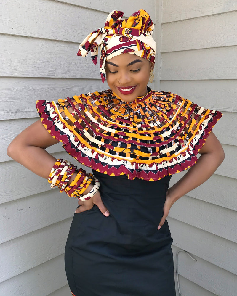 Chike African print web cape Shoulder Choker Necklace - Afrilege
