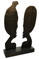 African Couple Head Ebony Wood Carved statue - Afrilege