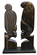 African Couple Head Ebony Wood Carved statue - Afrilege